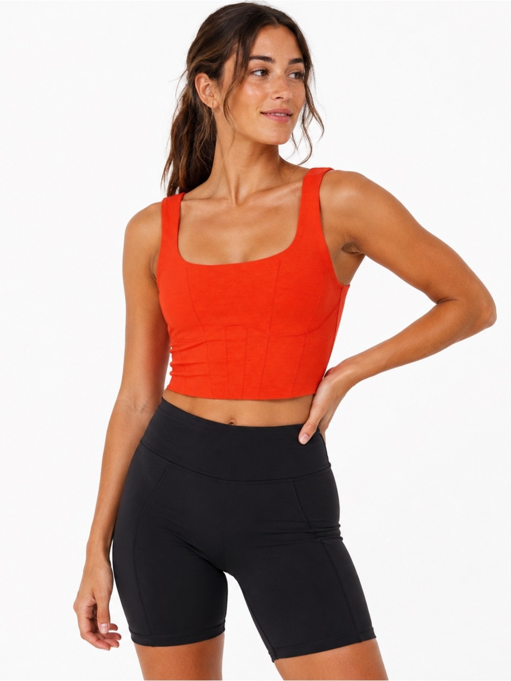 Free People Movement Bright Orange/Red Corset Crop Tank Top M/L Athletic Yoga